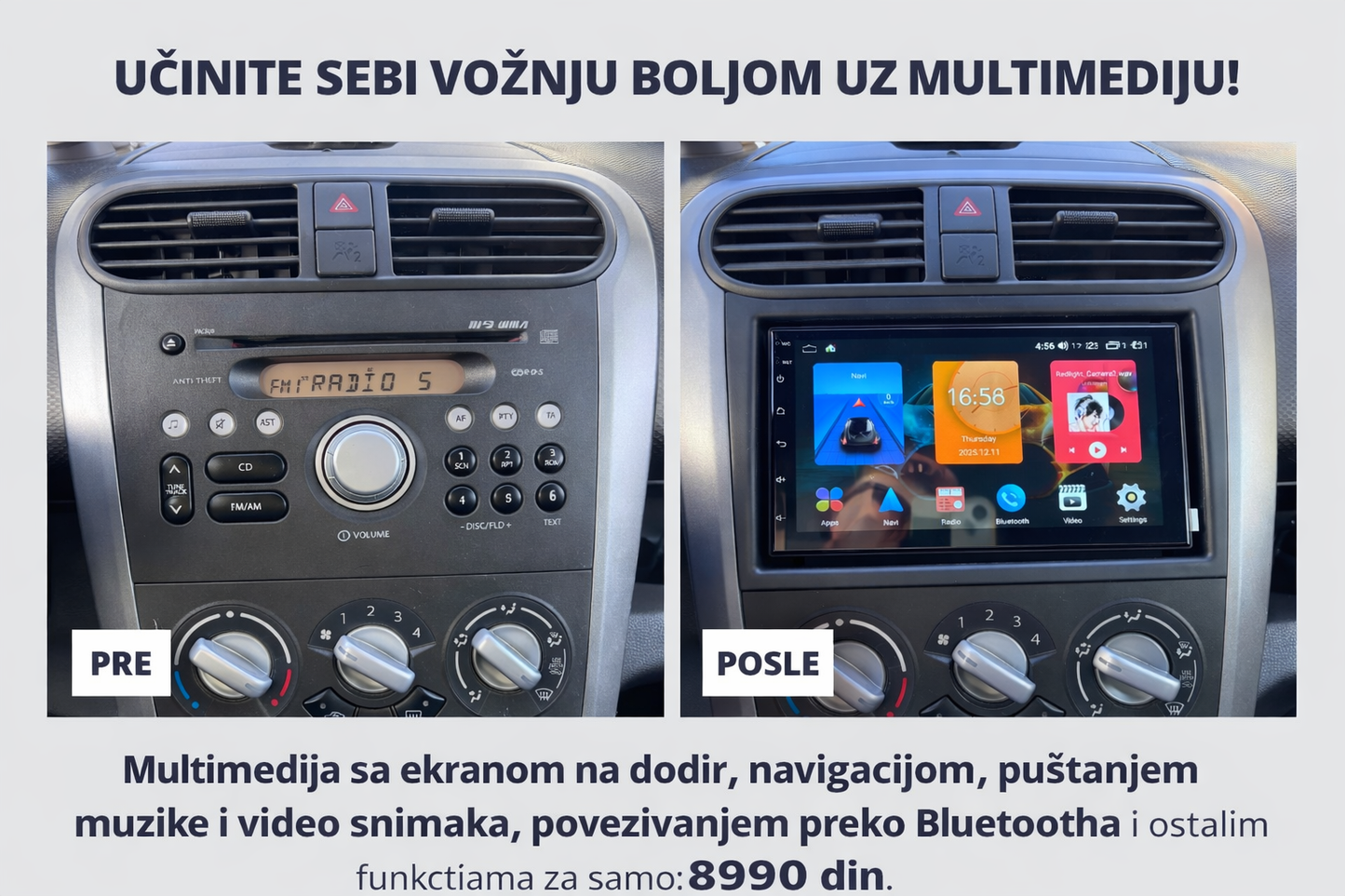 Univerzalna Auto Multimedija 7” 2 DIN | Bluetooth, USB, Touch Screen | 8.990 din