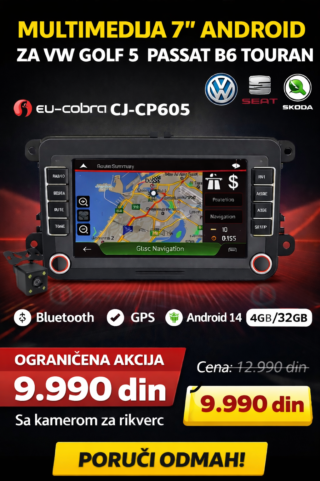 VW Android Multimedija 7” – Bluetooth, Touch Screen, USB | Akcija 9.990 din